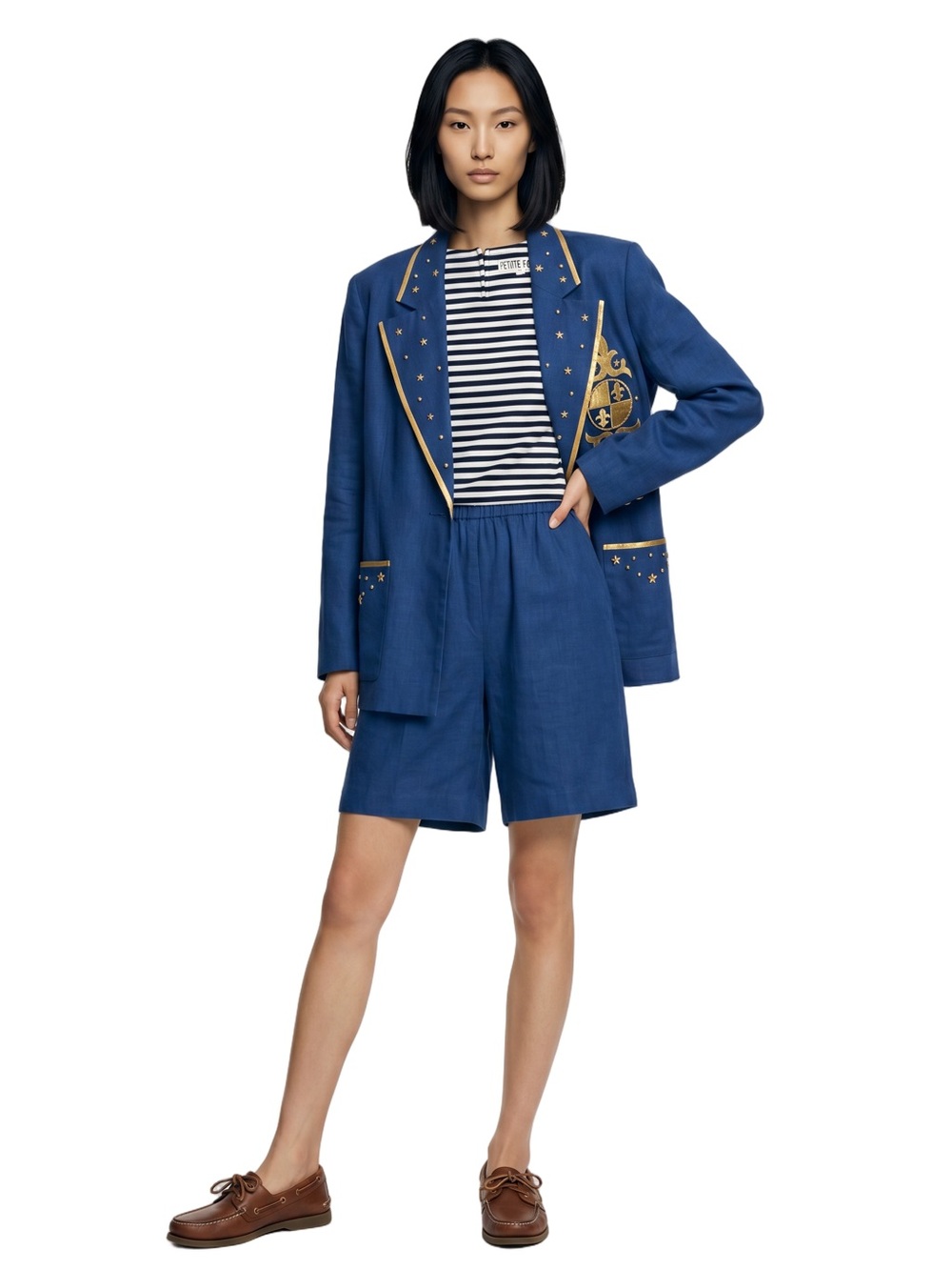 PETITE FOCUS Vintage Nautical Romperjacket combo Blue gold white 6P - Picture 16 of 16